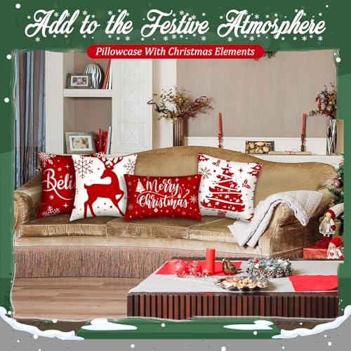 Red Christmas Snowflake Pillow Covers Set - Holiday Decor, 10 Pcs, Winter Snowflake Design