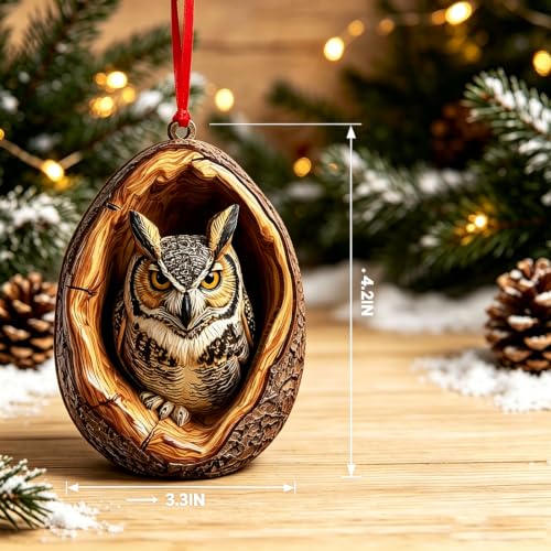 Woodland Owl Christmas Ornament - Resin Holiday Decor - Variation of Owl
