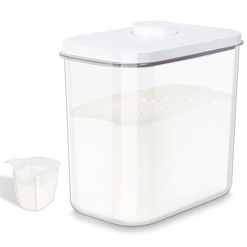 Airtight Rice Container 25 Lbs with Handle and Cup – 12.68Qt Large Flour Sugar Storage Container with Pop Up Seal & Hanging Lid Hooks, Clear Tall Food Storage Bin for Kitchen Pantry Organization