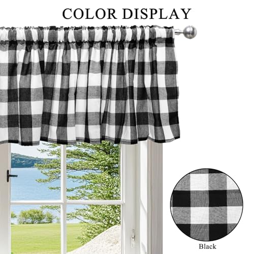 Black and White Buffalo Check Window Valance Curtains - 2 Pack, 55 x 15 Inches