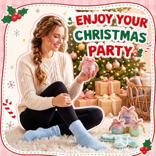 Christmas Fuzzy Socks Ornament Set - Snowflakes, 8 Pairs, DIY Holiday Decor