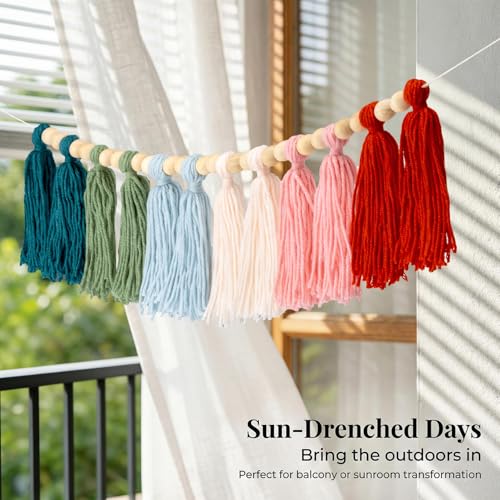 Boho Tassel Garland with Wood Beads - Colorful Wall Decor