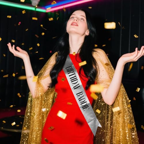 Glitter Birthday Baddie Sash with Safety Pin - Party Accessory