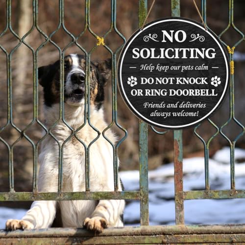 No Soliciting Wooden Sign for Front Door - 10.2" Pet Owner Gift