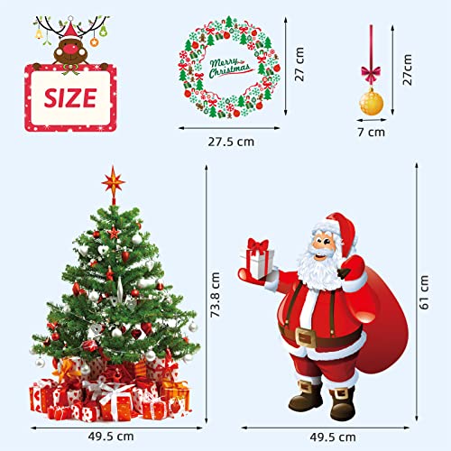 Red Christmas Window Clings Stickers Wreath Snowflakes Santa Wall Decorations - 11 Sheets