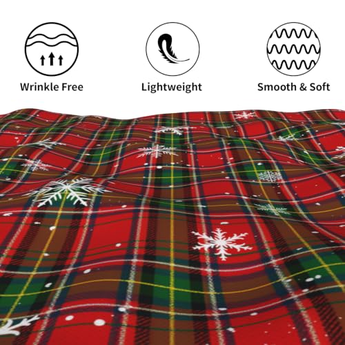 Xmas Plaid Snowflake Round Tablecloth - 60 Inch Holiday Christmas Decor