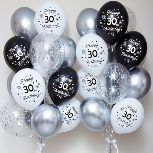 24th Birthday Balloons Kit - Black & Silver 16-Pc Latex Set
