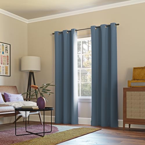 Sun Zero Easton Blackout Grommet Curtain Panel, 40" x 84", Denim Blue