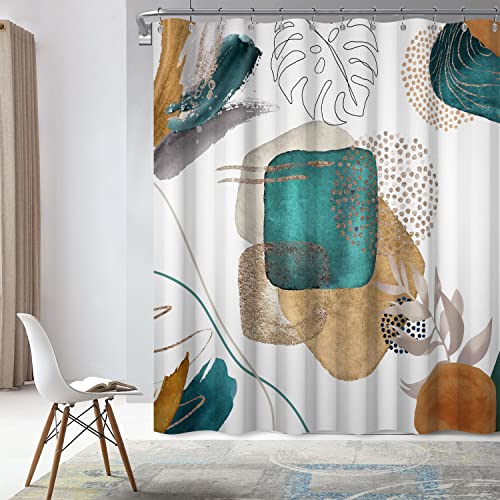 Yeele 71x71-Inch Boho Botanical Shower Curtain, Heavy-Duty Waffle Fabric