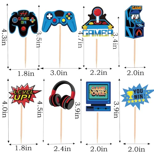 32PCS Video Game Cupcake Toppers - Gamer Birthday Party Cake Decorations