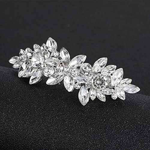 Crystal Rhinestone Hair Barrette Flower Design Silver Hair Clip