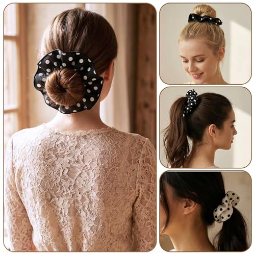 Jeffdad 3-Pack Oversized Satin Scrunchies 7.9 Inch Vintage Polka Dot
