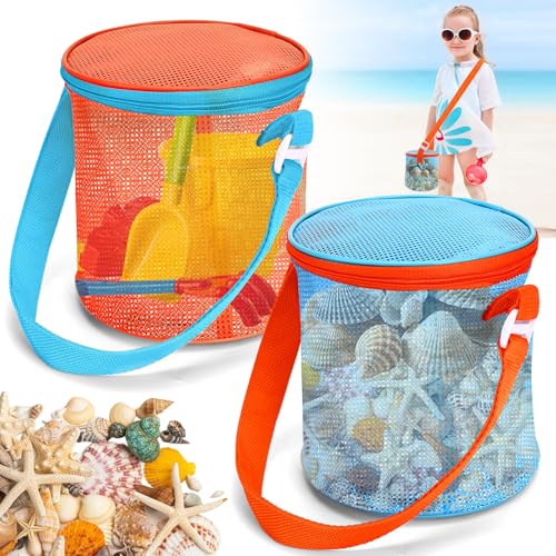 Vodolo Mesh Beach Shell Storage Bucket - 2pcs Seashell Bags for Kids