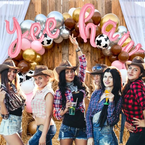16 Inch Pink Yee Haw Foil Balloon Banner for Western Rodeo Parties