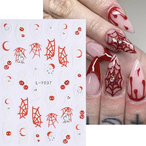 WULIUFLY 6 Sheets Halloween 3D Self-Adhesive Nail Art Decals Ghost Skull Pumpkin