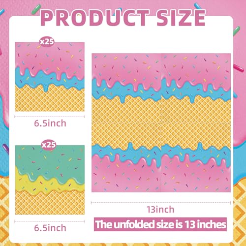 Merriva Ice Cream Cone Paper Napkins - 50 Count Disposable Dessert Napkins