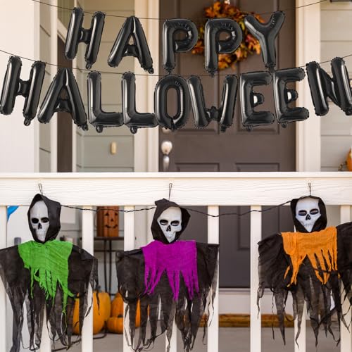 16 Inch Black 'HAPPY HALLOWEEN' Balloon Banner - Mylar Foil Decor