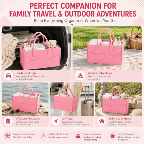 PandaEar Portable Baby Diaper Caddy Organizer - Light Pink