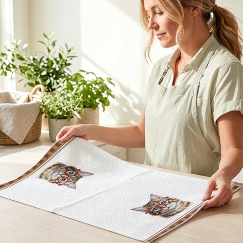 Hanamiya Na Multi 1350 Funny Cat Kitchen Towels, 4 Pcs 24x14 Inch
