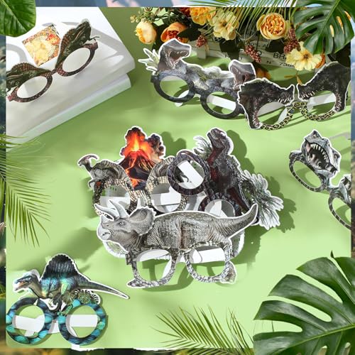 SiliFine 24 Pcs Realistic Dinosaur Glasses Bulk Birthday Party Decor - Dinosaur Themed Photo Props & Hanging Decorations