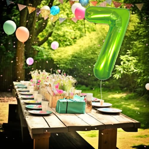 DIWULI 40 Inch Green Number 7 Foil Balloon for Birthday Party Decor