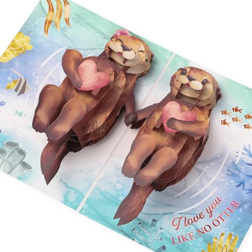 3D Pop Up Anniversary Card with Cute Otters - Greeting Card Set