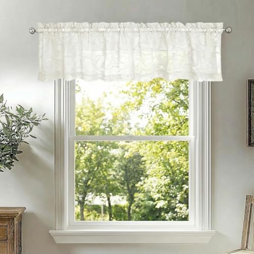 Ivory Sheer Valances for Windows - 14 Inch Length, 2 Panels