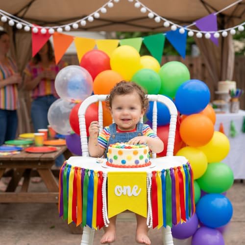 Rainbow 1st Birthday High Chair Banner - Pre-Assembled ONE Decoration