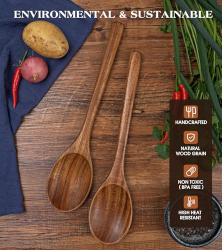 Acacia Wood Cooking Spoons - 2PCS Durable Kitchen Utensils