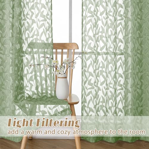 Gwine Sage Green Sheer Curtains, 84 Inch Length, 2 Panels Set