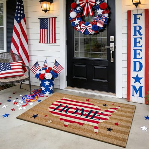 American Map Patriotic Welcome Mat - 17" x 29" Non-Slip Outdoor Doormat