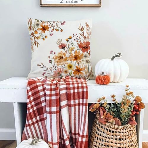 Fall Pillow Covers 18x18 Inch Set of 2 - Autumn Home Decor Cushions