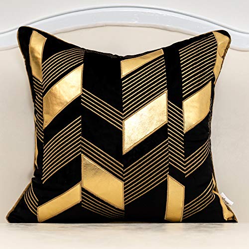 Alerfa 20x20 Inches Black Gold Striped Cushion Cover - Decorative Pillow Case for Couch & Bedroom