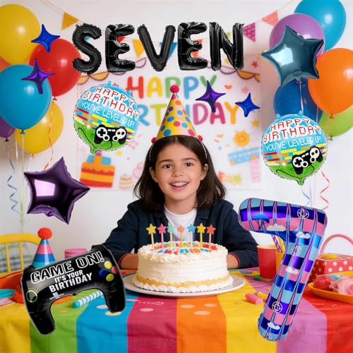 Video Game 7th Birthday Decorations Set with Balloons