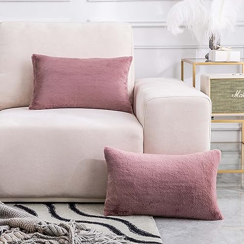 12x20 Dusty Pink Faux Fur Pillow Cover for Couch & Bedroom Decor - Home Brilliant