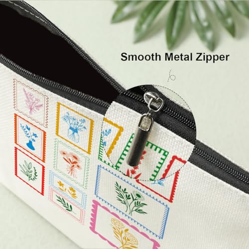 Decohim Boho Floral Postage Stamp Makeup Bag - Cotton Linen Travel Toiletry Pouch