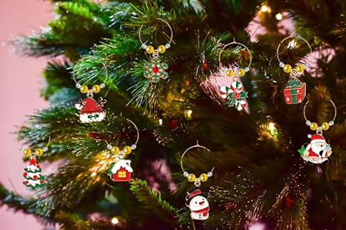 Christmas Wine Glass Charms 8 PCS - Metal Drink Markers for Stem Glasses