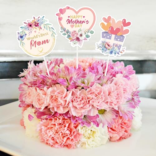 12 PCS Happy Mother's Day Cake Toppers - Floral Decorations