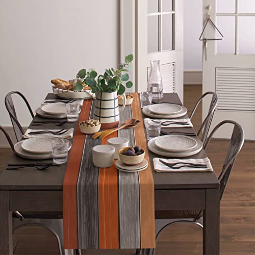 Farmhouse Cotton Linen Table Runner 16x72 Inches - Orange & Gray Rustic Decor