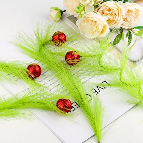 12 Pcs Artificial Pampas Grass Stems - Red & Green Vase Fillers
