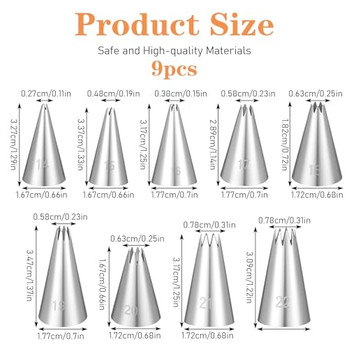 9-Piece Stainless Steel Star Piping Tips Set for Cake Decorating