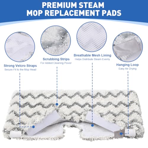 Shark Steam Mop Replacement Pads - 3 Pack Microfiber with Scrub Strips
