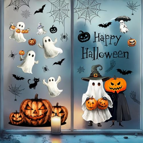 Halloween Window Clings 8 Sheet Cute Ghost Pumpkin Bats Decals