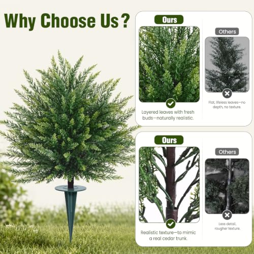 2ft Artificial Cedar Topiary Ball Trees with Ground Spikes - 2 Pack Green