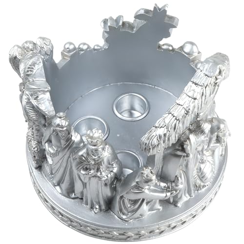 Nativity Scene Advent Wreath Candle Holder - Christmas Countdown Holy Family Centerpiece, 6x5.25 Inches