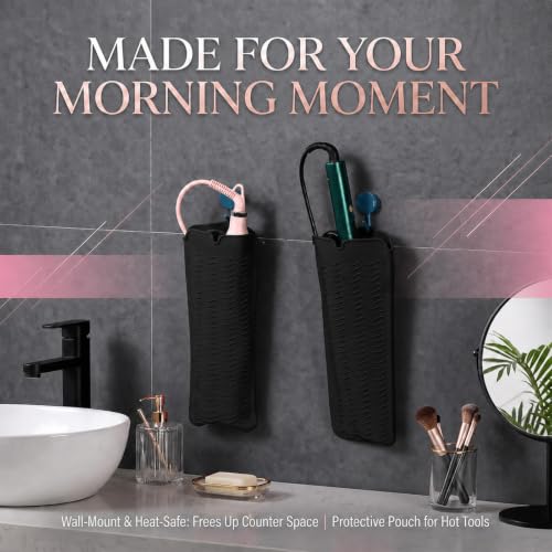 Silicone Heat Resistant Mat & Pouch for Curling Iron and Straightener - Black