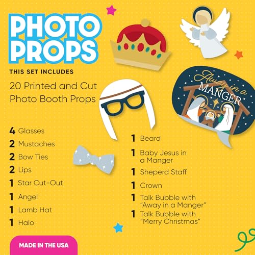 Religious Nativity Scene Photo Booth Prop Kit - 20 Pieces for Christmas