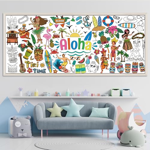 OHOME Hawaiian Giant Coloring Poster & Tablecloth - Luau Party Decor & Craft Activities