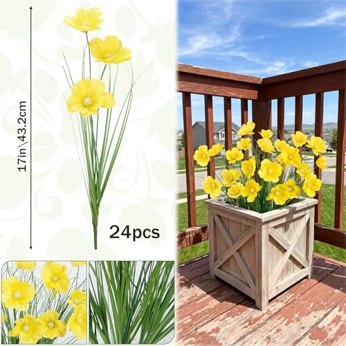 GTIDEA 24Pcs Yellow UV Resistant Outdoor Artificial Flowers