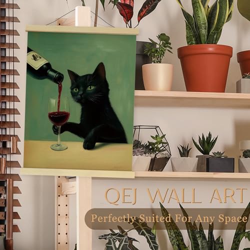 Funny Black Cat Wall Art Decor - 12x16 Canvas Print with Frame